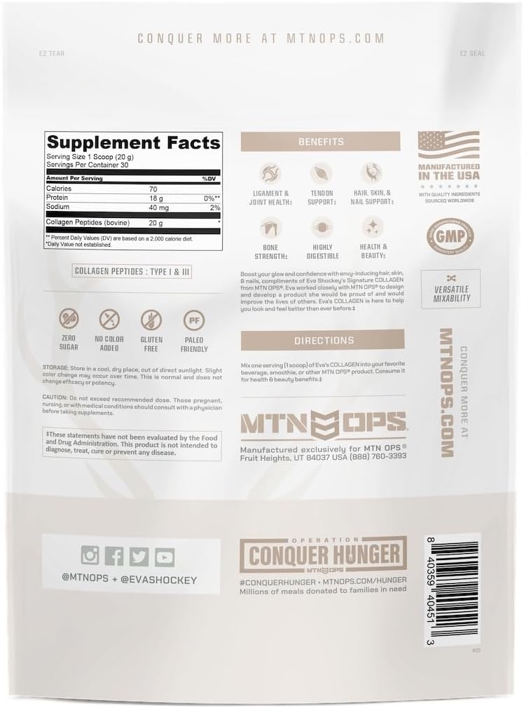 MTN OPS Eva Shockey Signature Series Collagen Peptide Protein Powder - 20 Servings, 21.2 Ounce Size