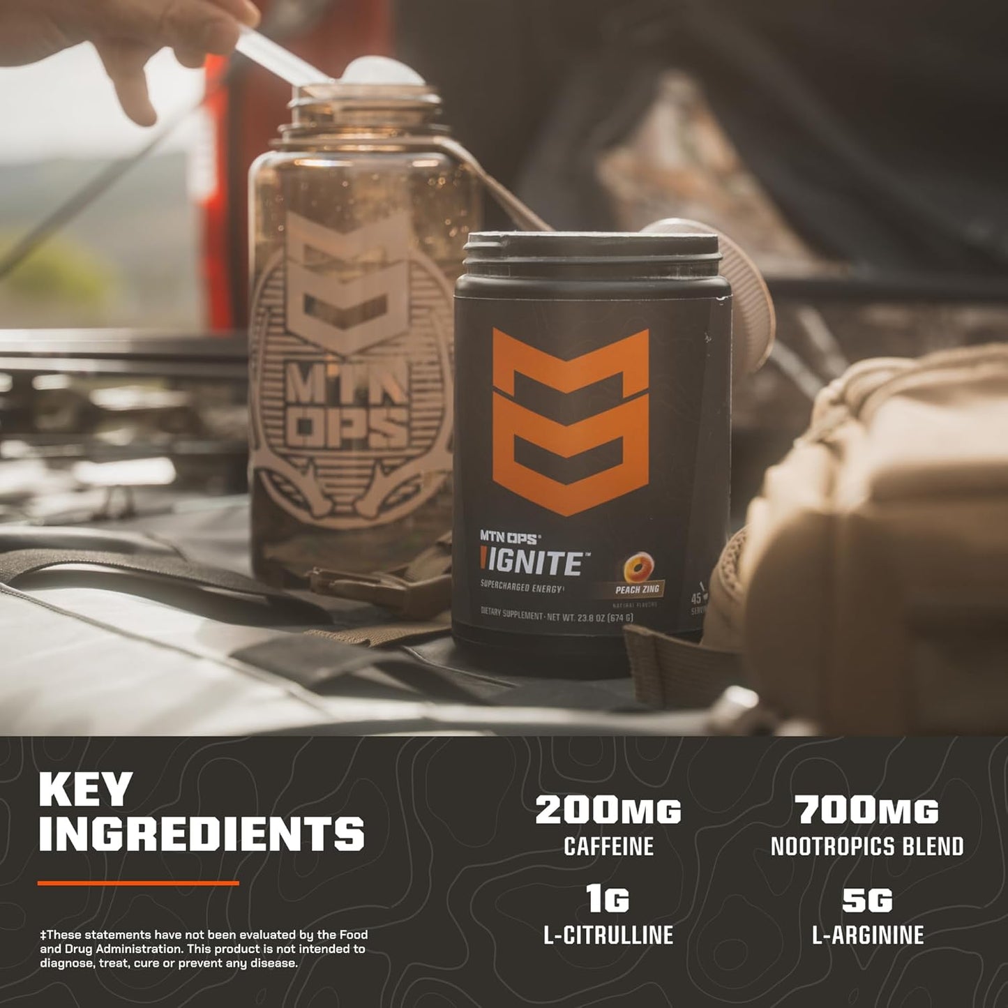MTN OPS Ignite Energy Drink Powder - Gluten Free Nitric Oxide Supplement Mix with L Arginine, L Citrulline, Caffeine, & Nootropic Blend - 45 Servings, Blue Raspberry Lemonade Flavor
