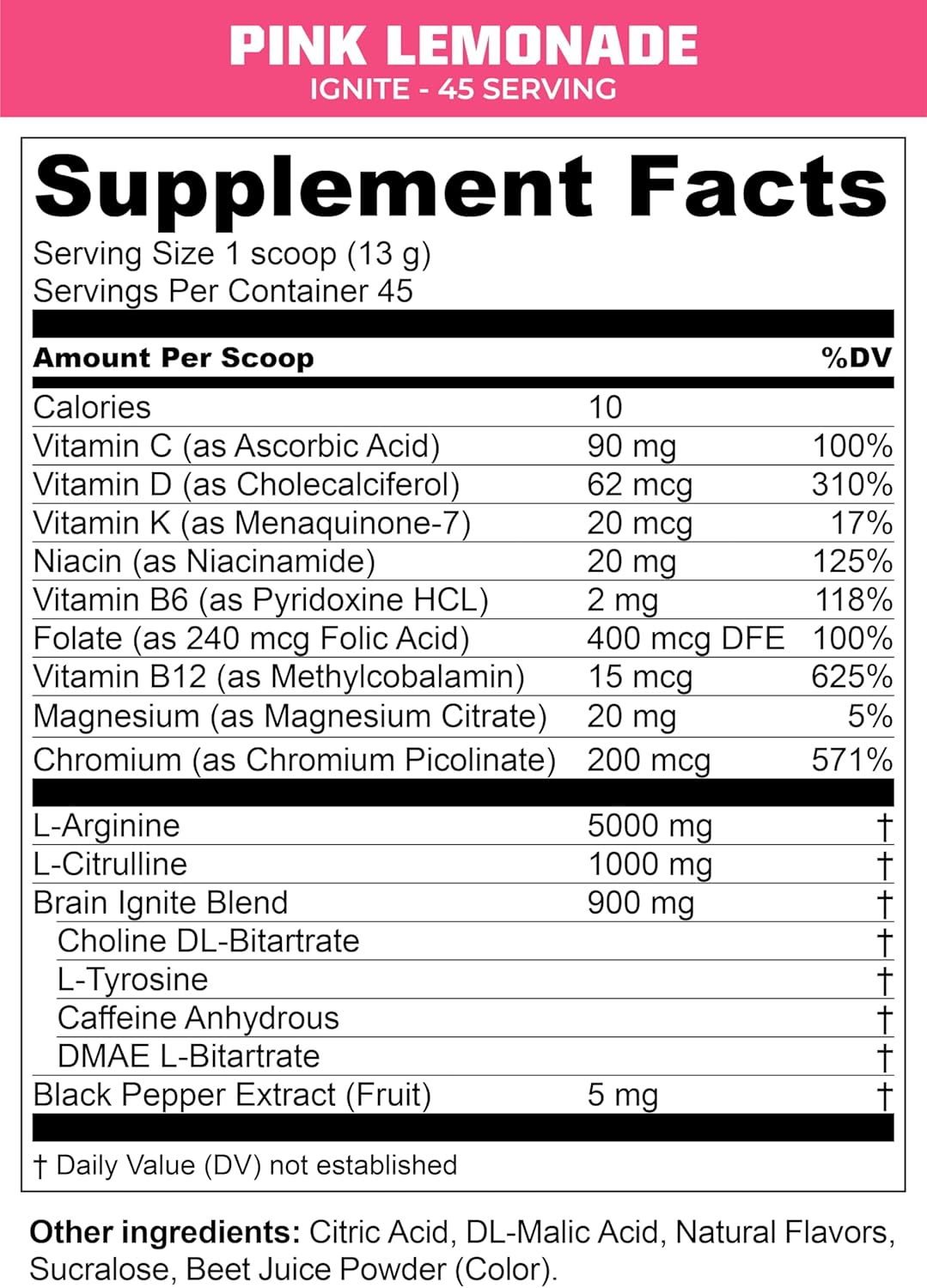 MTN OPS Ignite Pink Lemonade Energy Drink Mix - 45 Servings