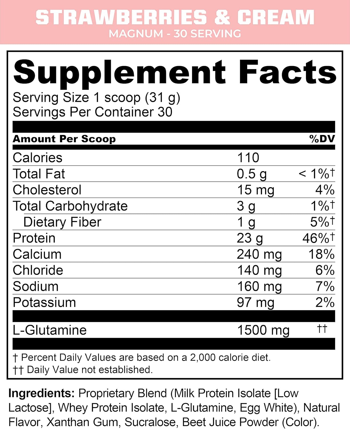 MTN OPS Magnum Strawberries & Cream Protein Powder, 23g Whey Isolate & Milk Protein, BCAAs, Zero Sugar, Gluten Free - 30 Servings