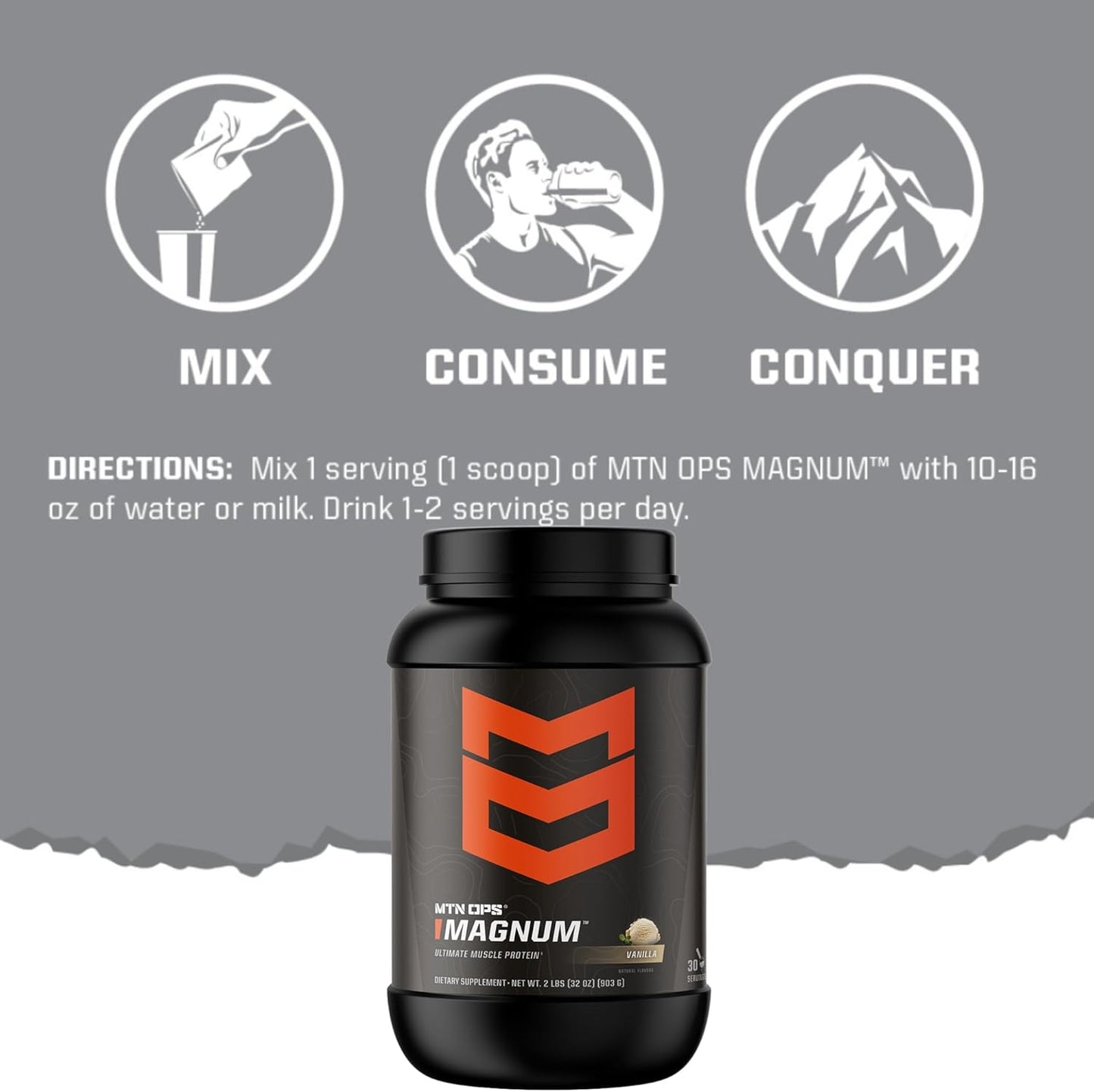 MTN OPS Magnum Strawberries & Cream Protein Powder, 23g Whey Isolate & Milk Protein, BCAAs, Zero Sugar, Gluten Free - 30 Servings
