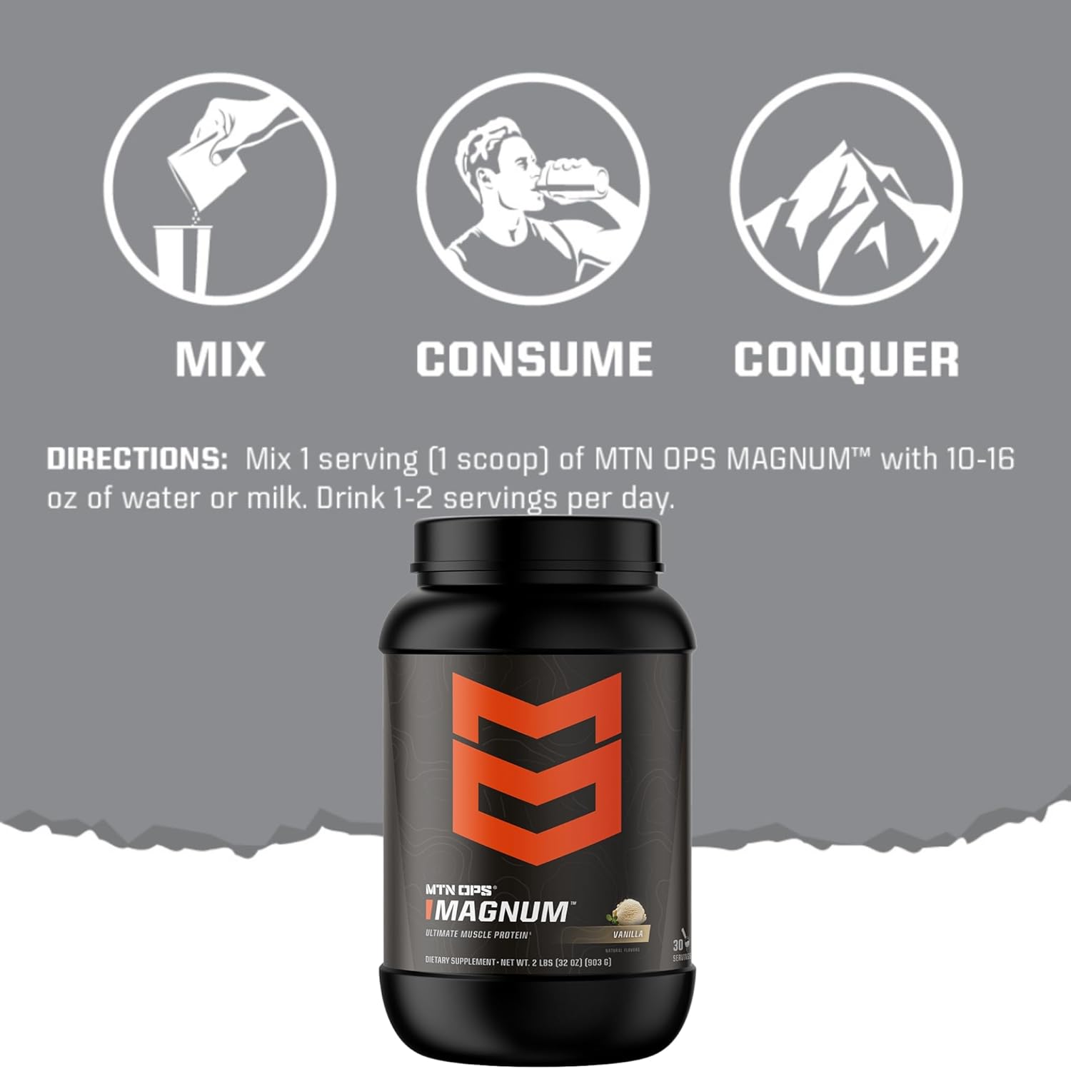 MTN OPS Magnum Strawberries & Cream Protein Powder, 23g Whey Isolate & Milk Protein, BCAAs, Zero Sugar, Gluten Free - 30 Servings