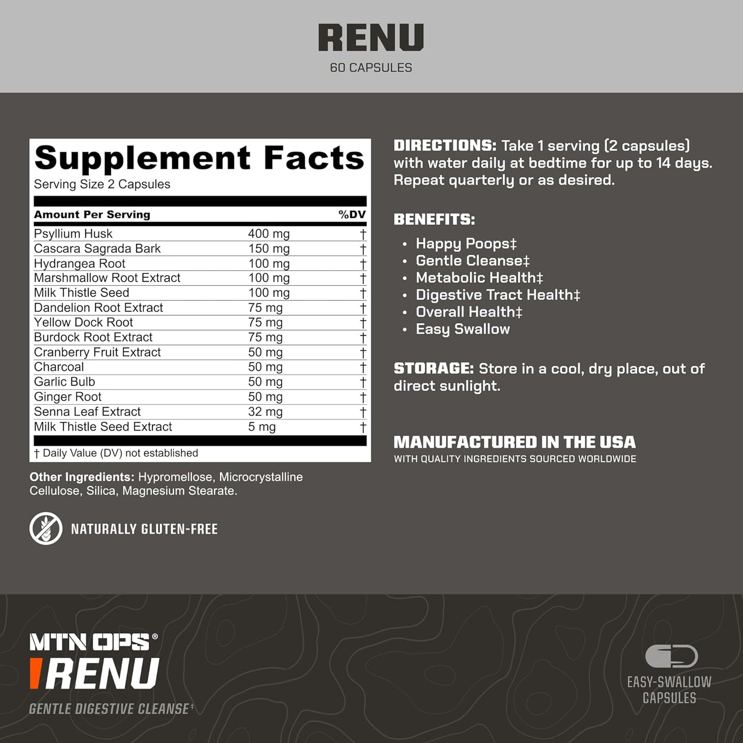 MTN OPS Renu Detox Cleanse Capsules - Full Body & Colon Cleanse Supplement with Antioxidants, 30 Servings