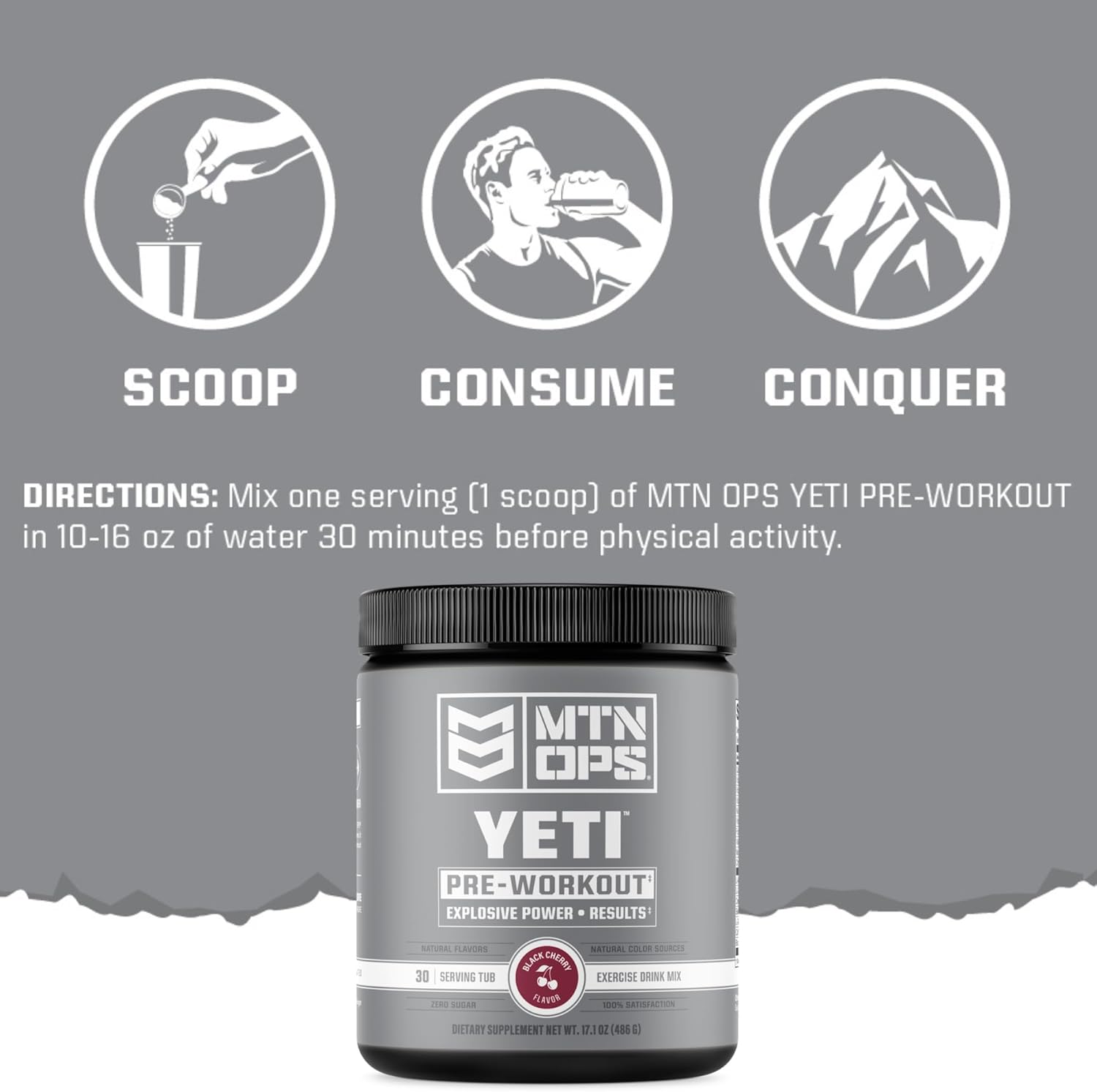 MTN OPS Yeti Monster Peach Zing Pre-Workout Powder Energy Drink - 30 Servings