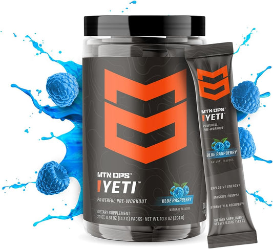 MTN OPS Yeti Trail Packs Blue Raspberry Pre-Workout Powder - 20 Servings