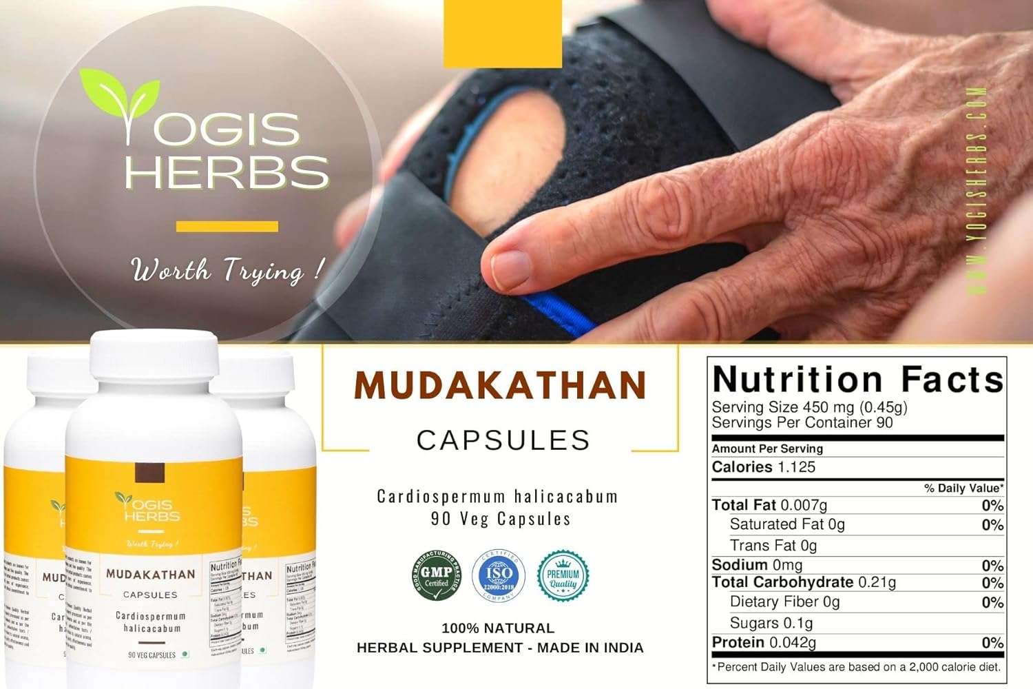 Mudakathan Capsules for Bone and Joint Support - 90 Vegetarian Capsules with Cardiospermum Halicacabum