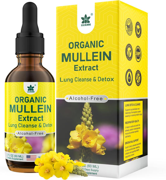 Mullein Drops for Lung 800mg - Natural Lung Cleanse Formula with Marshmallow, Elderberry, Olive Leaf - Alcohol-Free Tincture, 2 fl oz
