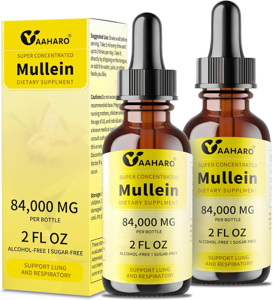 Mullein Drops for Lungs (2 Pack) - Natural Herbal Supplement for Lung Cleanse & Respiratory Function - Alcohol-Free Mullein Leaf Extract - Vegan, Non-GMO, Gluten-Free - 4 Fl Oz