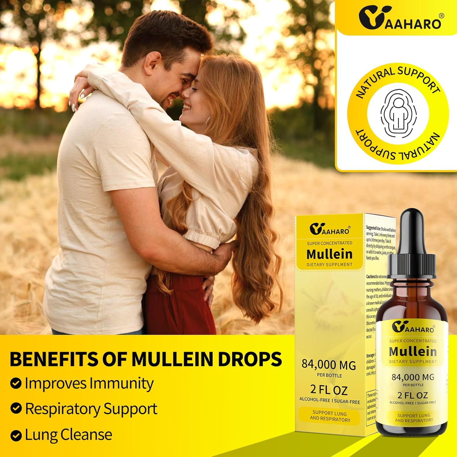 Mullein Drops for Lungs (2 Pack) - Natural Herbal Supplement for Lung Cleanse & Respiratory Function - Alcohol-Free Mullein Leaf Extract - Vegan, Non-GMO, Gluten-Free - 4 Fl Oz