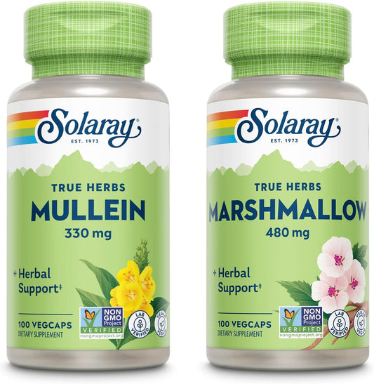 Mullein Leaf and Marshmallow Root Wellness Bundle - High Mucilage Soluble Fiber Herbs for Soothing Support - Vegan, Non-GMO, Lab Verified - 200/100 VegCaps