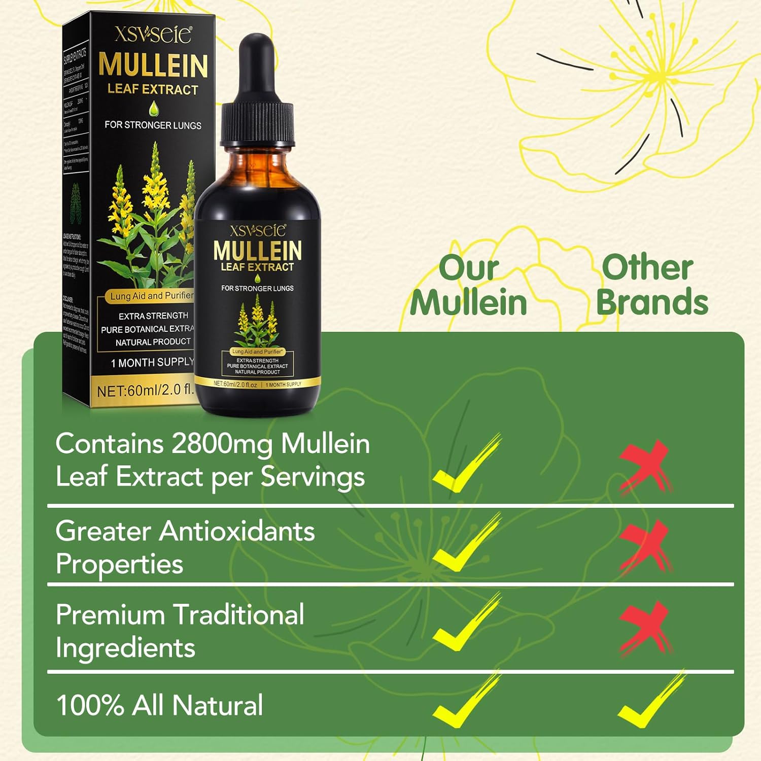 Mullein Leaf Extract Drops with Chlorophyll for Lung Health - Natural Herbal Supplement for Cleanse and Breathe