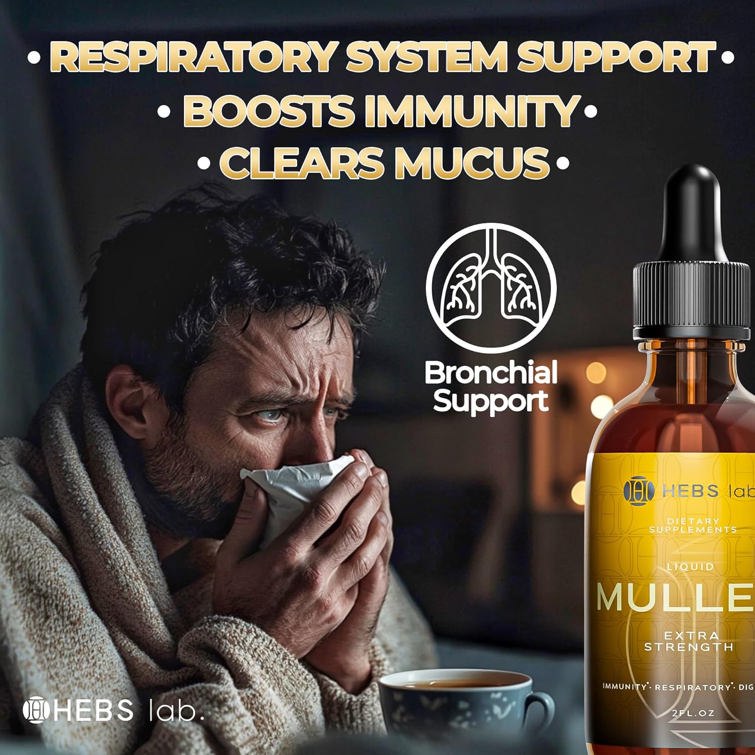Mullein Leaf Extract Tincture for Lung Health - Made in USA - Herbal Respiratory Support Supplement - 2 Fl Oz Bottle