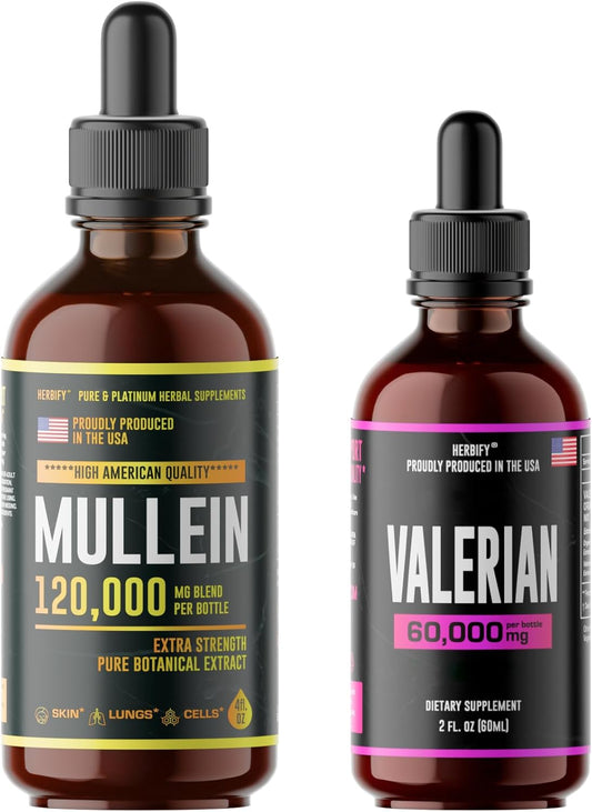 Mullein Leaf Extract & Valerian Root Tincture Bundle for Respiratory & Nervous System Support
