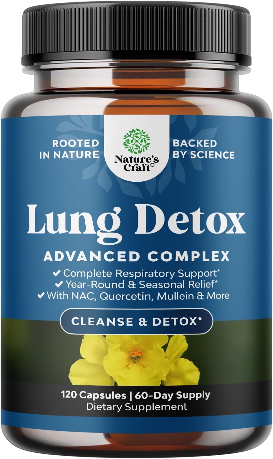 Mullein Leaf Lung Detox Capsules with NAC, Quercetin, and Cordyceps Extracts - Respiratory Support Supplement for Sinus Health and Immunity