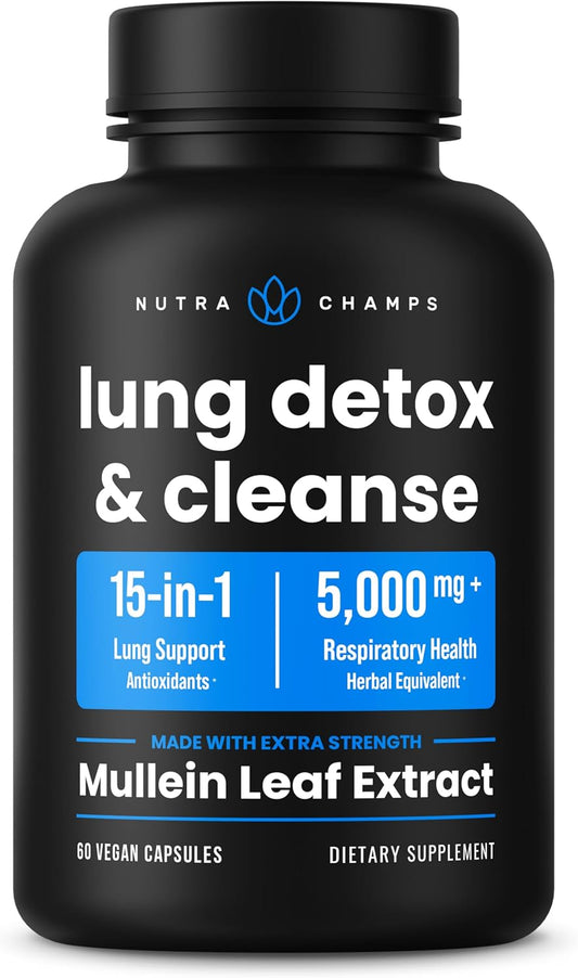 Mullein Leaf Lung Health Supplement, 15-in-1 Formula for Respiratory Support, Vegan Capsules, 3000mg Equivalent Extract