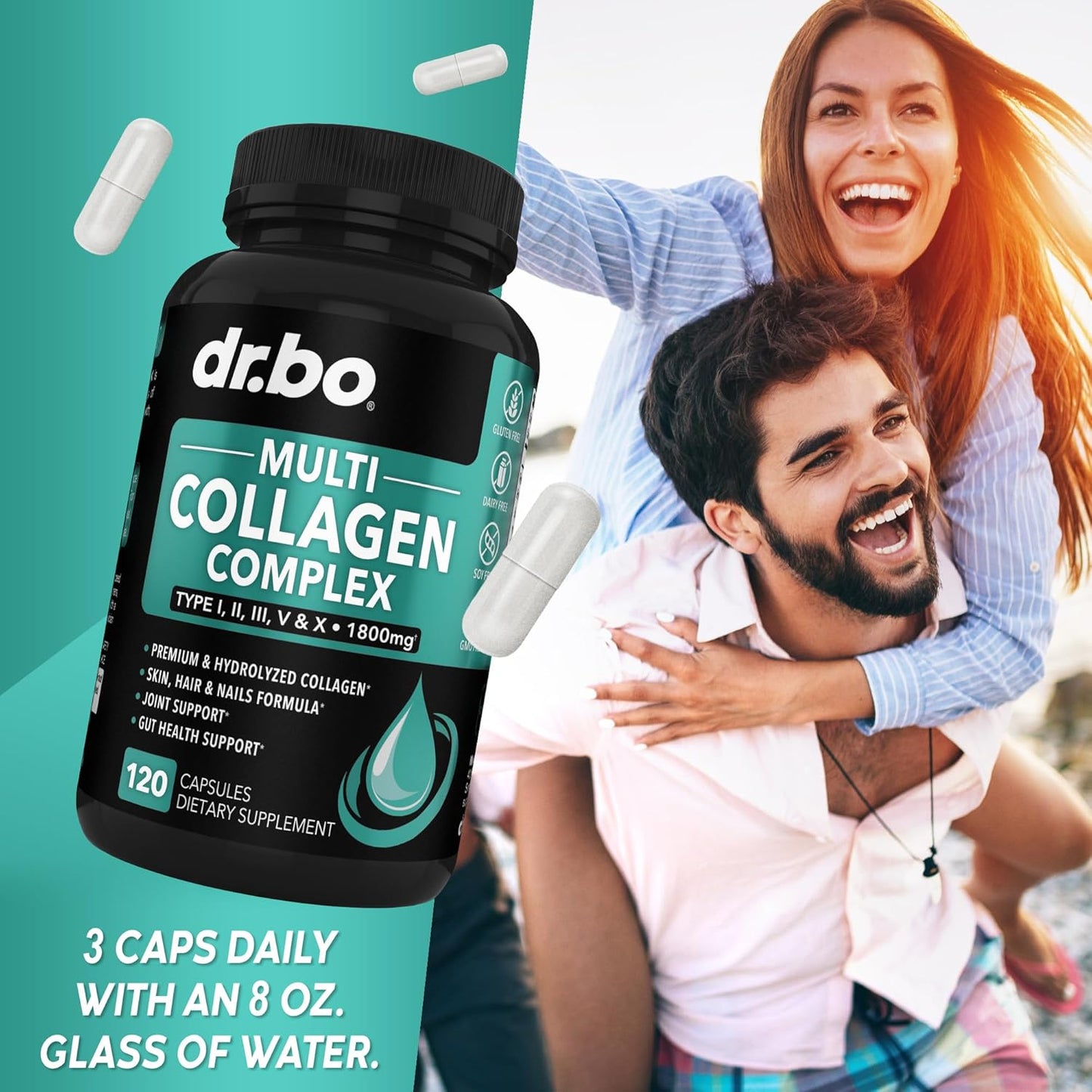 Multi Collagen Peptides Capsules for Skin, Hair & Nails - Type I, II, III, V, & X Complex for Women & Men - 120 Protein Pills
