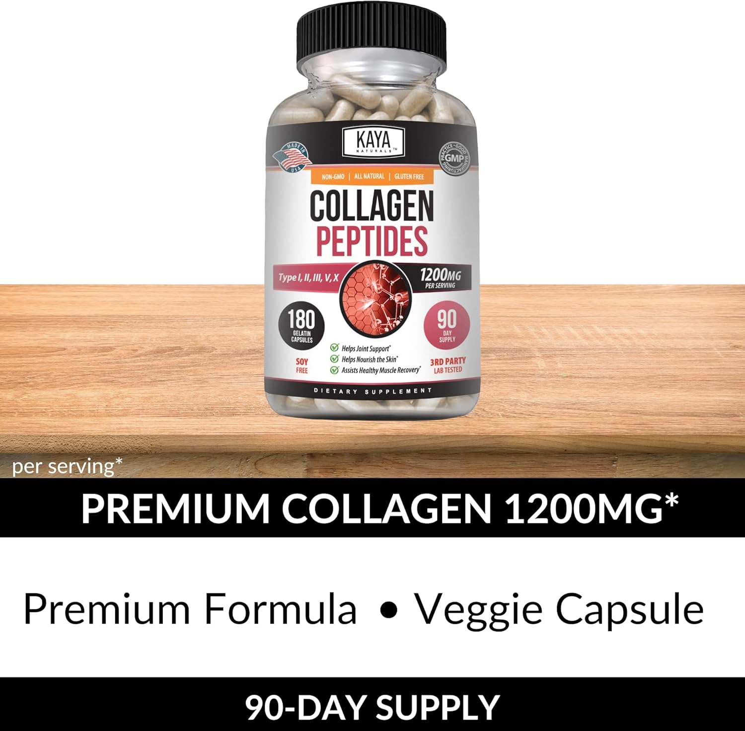 Multi Collagen Peptides Powder for Women and Men - Types I, II, III, V & X - 180 Capsules