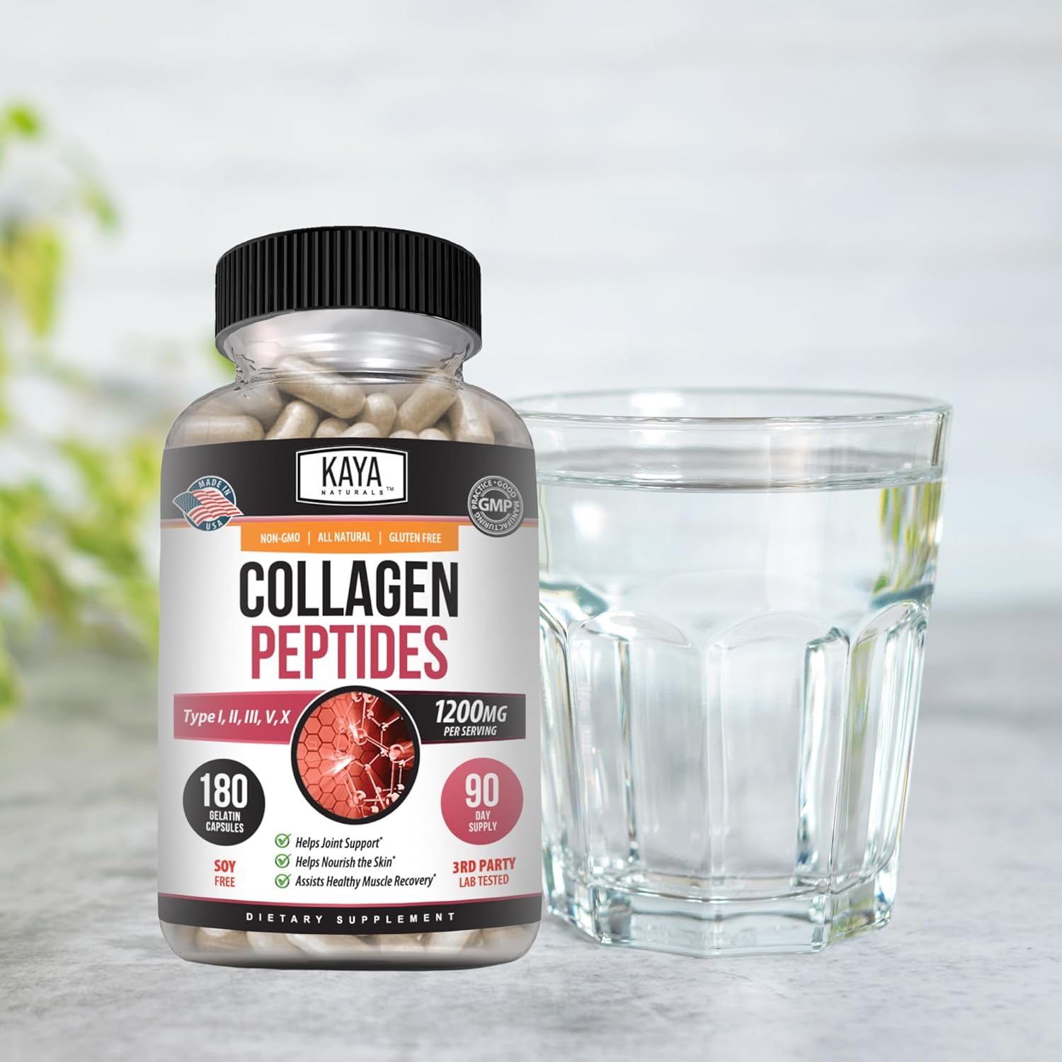 Multi Collagen Peptides Powder for Women and Men - Types I, II, III, V & X - 180 Capsules