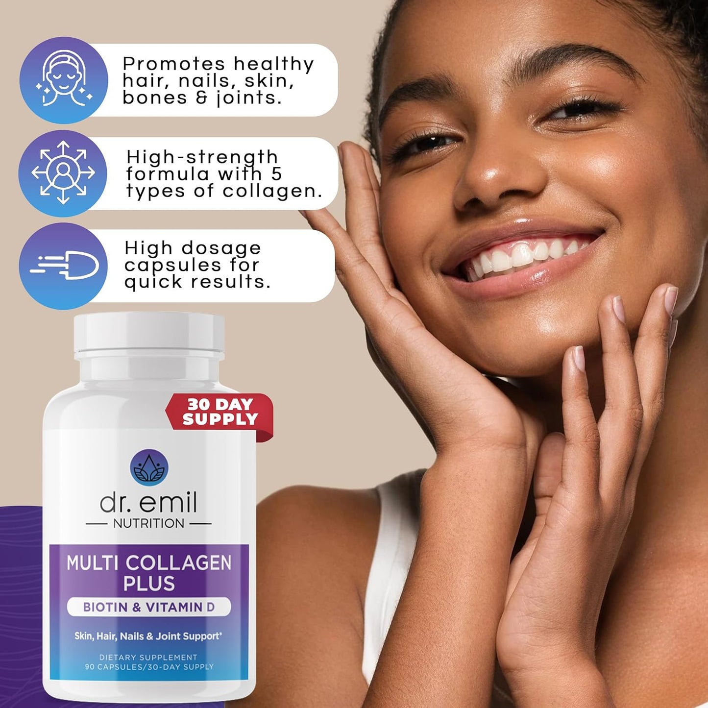 Multi Collagen Peptides with Biotin and Vitamin D for Hair, Skin, and Nails - Hair Growth Supplements