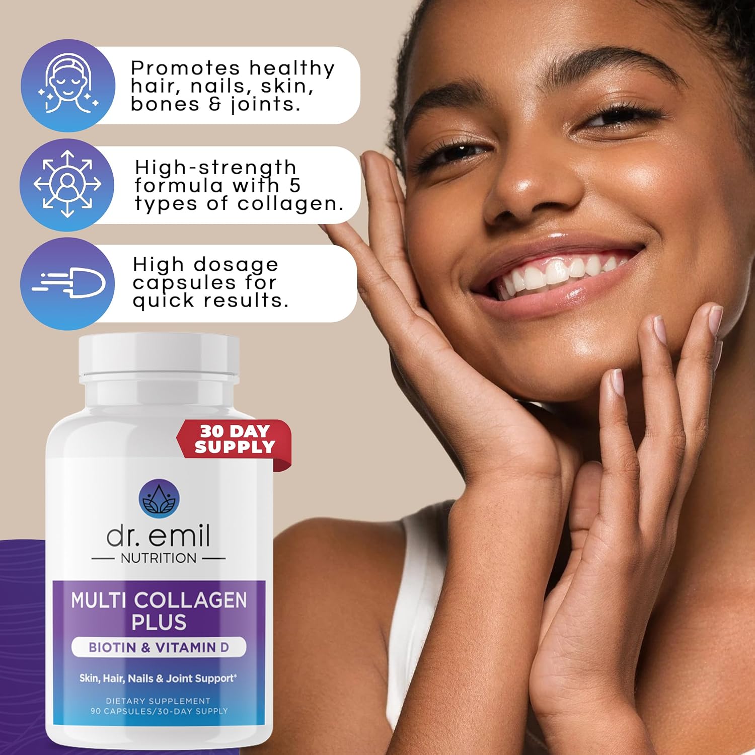 Multi Collagen Peptides with Biotin and Vitamin D for Hair, Skin, and Nails - Hair Growth Supplements