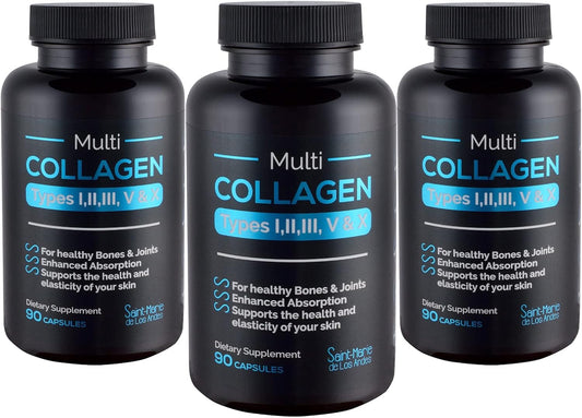 Multi Collagen Pills with Absorption Enhancer - 9 Months Supply for Hair, Skin, Nails, Joints & Gut Health - Non-GMO Supplement