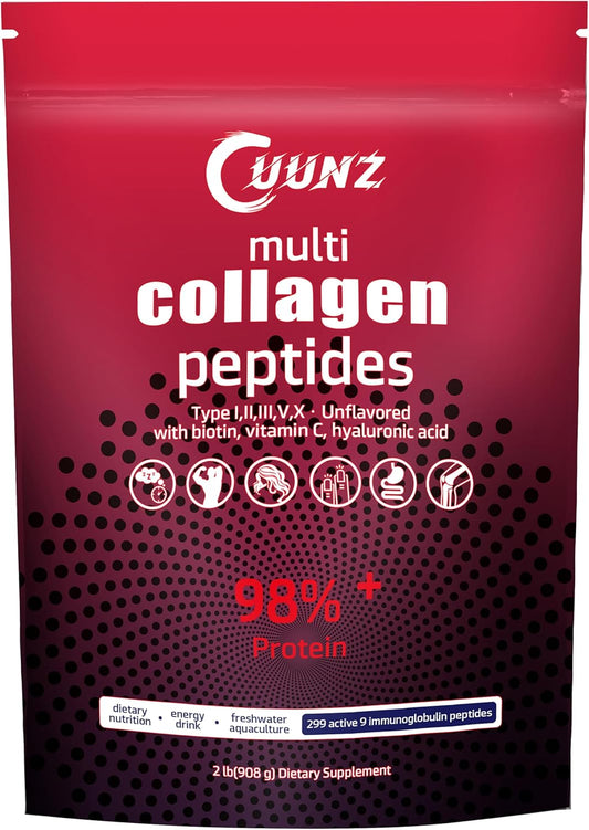Multi Collagen Protein Powder with Biotin, Hyaluronic Acid, and Vitamin C - Unflavored Collagen Peptides Supplement - 2lb Jar