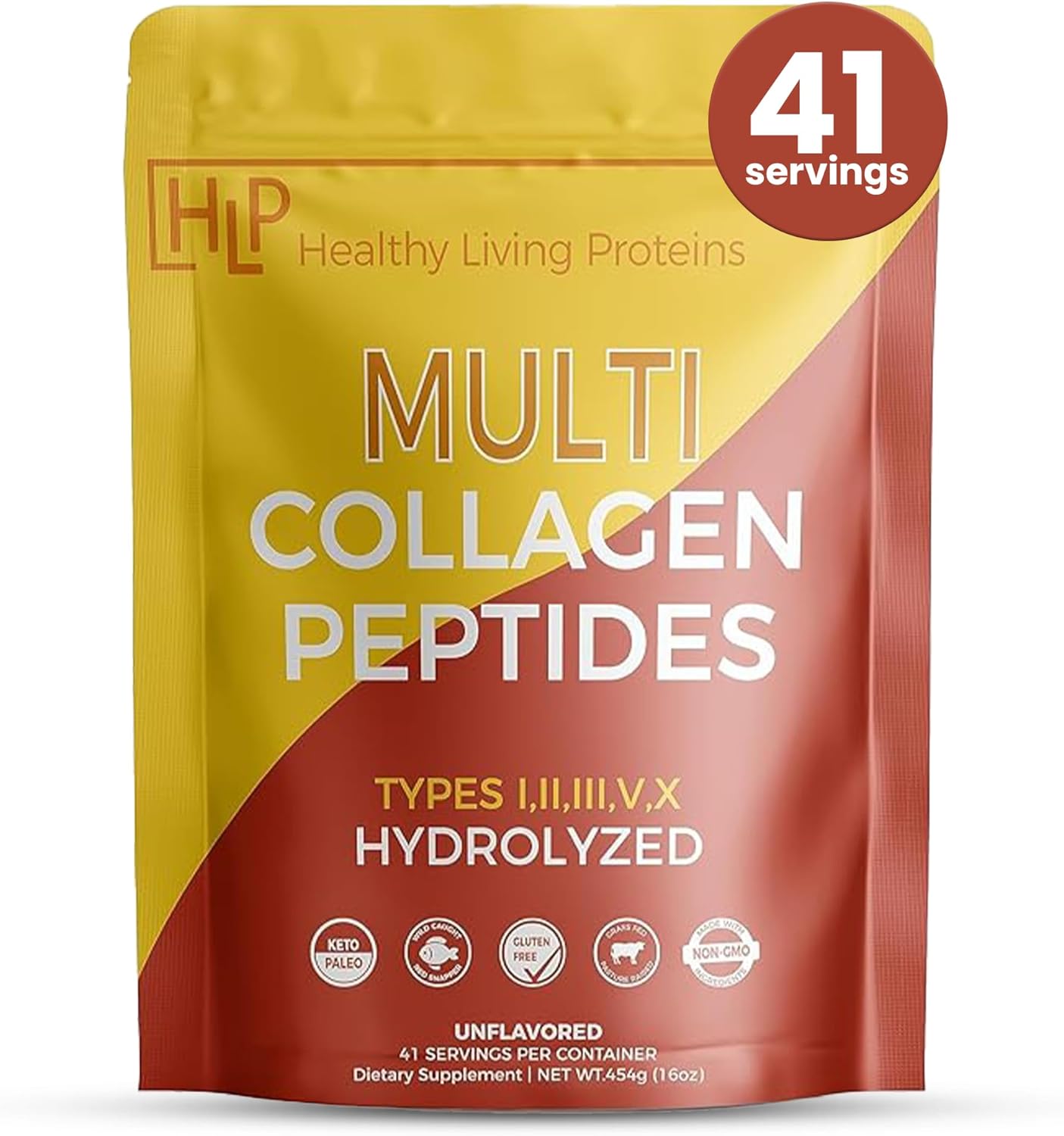 Multi Hydrolyzed Collagen Peptides Type I, II, III, V, & X | Grass Fed Bovine, Wild Caught Marine, Free Range Chicken | Gluten Free - 1 Pound Pack