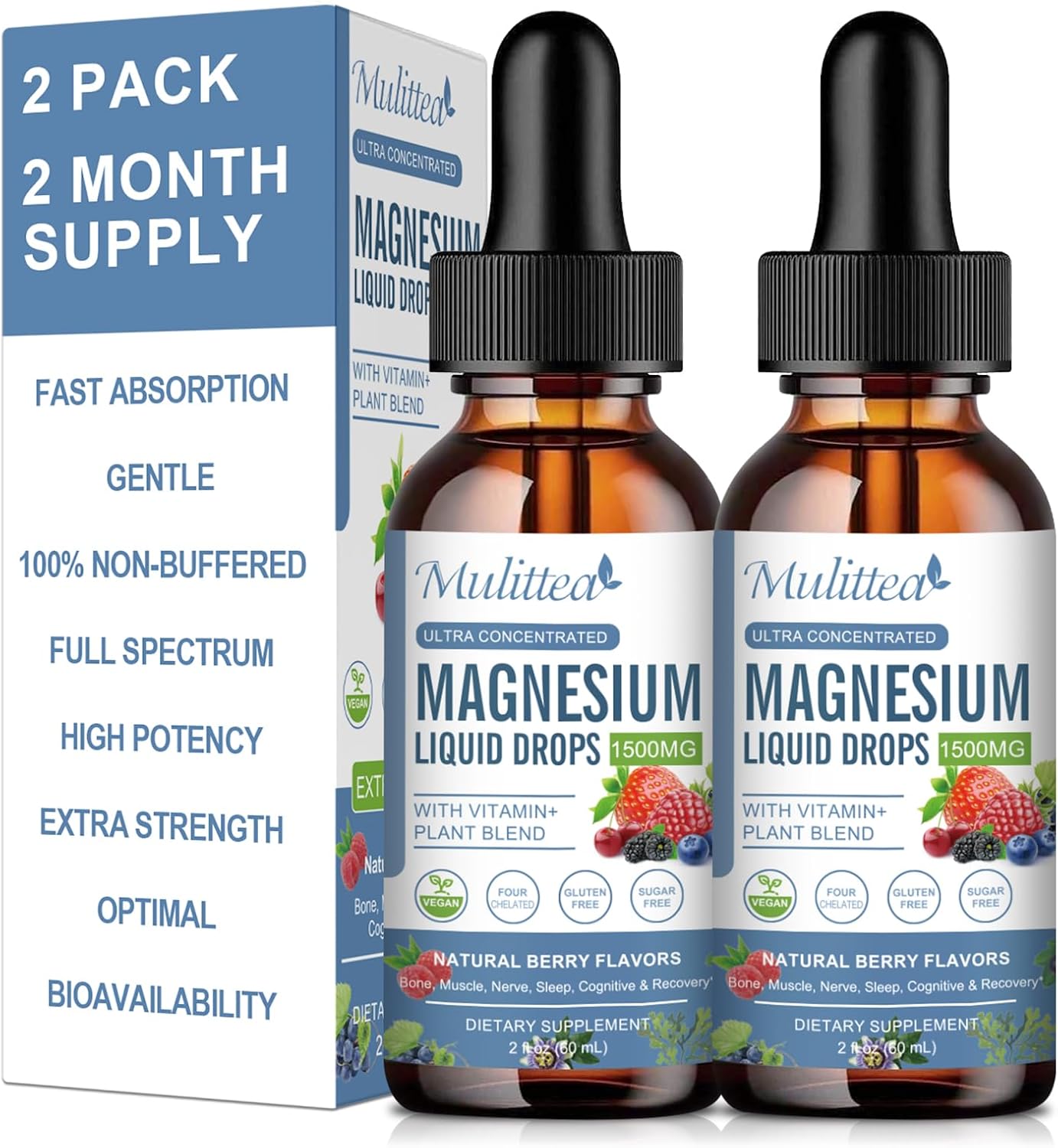 Multitea Magnesium Glycinate Liquid Drops - Enhanced Absorption Supplement for Nerve, Heart, and Muscle Health - Sugar-Free with Essential Nutrients