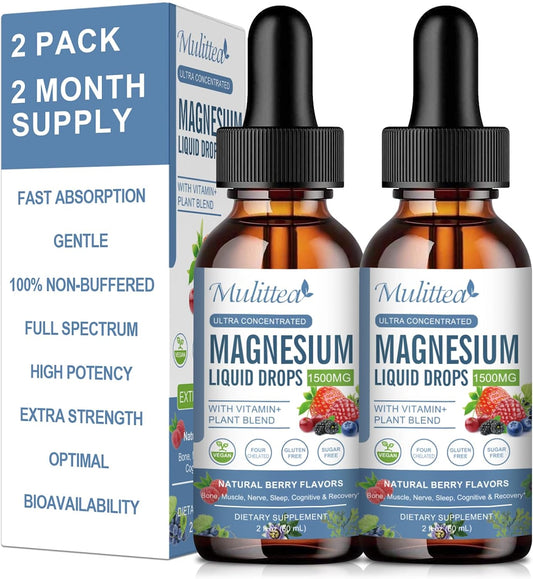 Multitea Magnesium Glycinate Liquid Drops - Enhanced Absorption Supplement for Nerve, Heart, and Muscle Health - Sugar-Free with Essential Nutrients