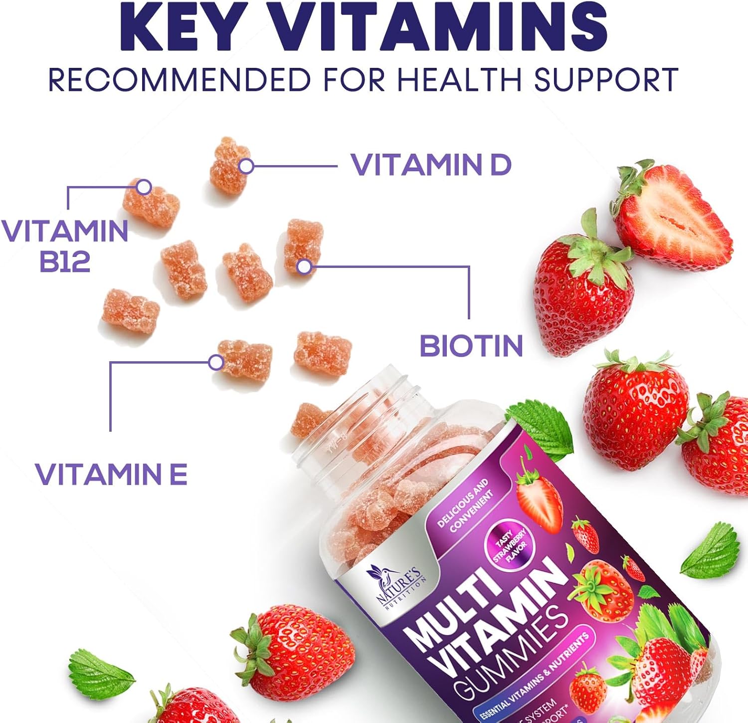 Multivitamin Gummies for Adults with 13 Vitamins and Minerals - Immune Health Support Supplement - Berry Flavor - 90 Gummies