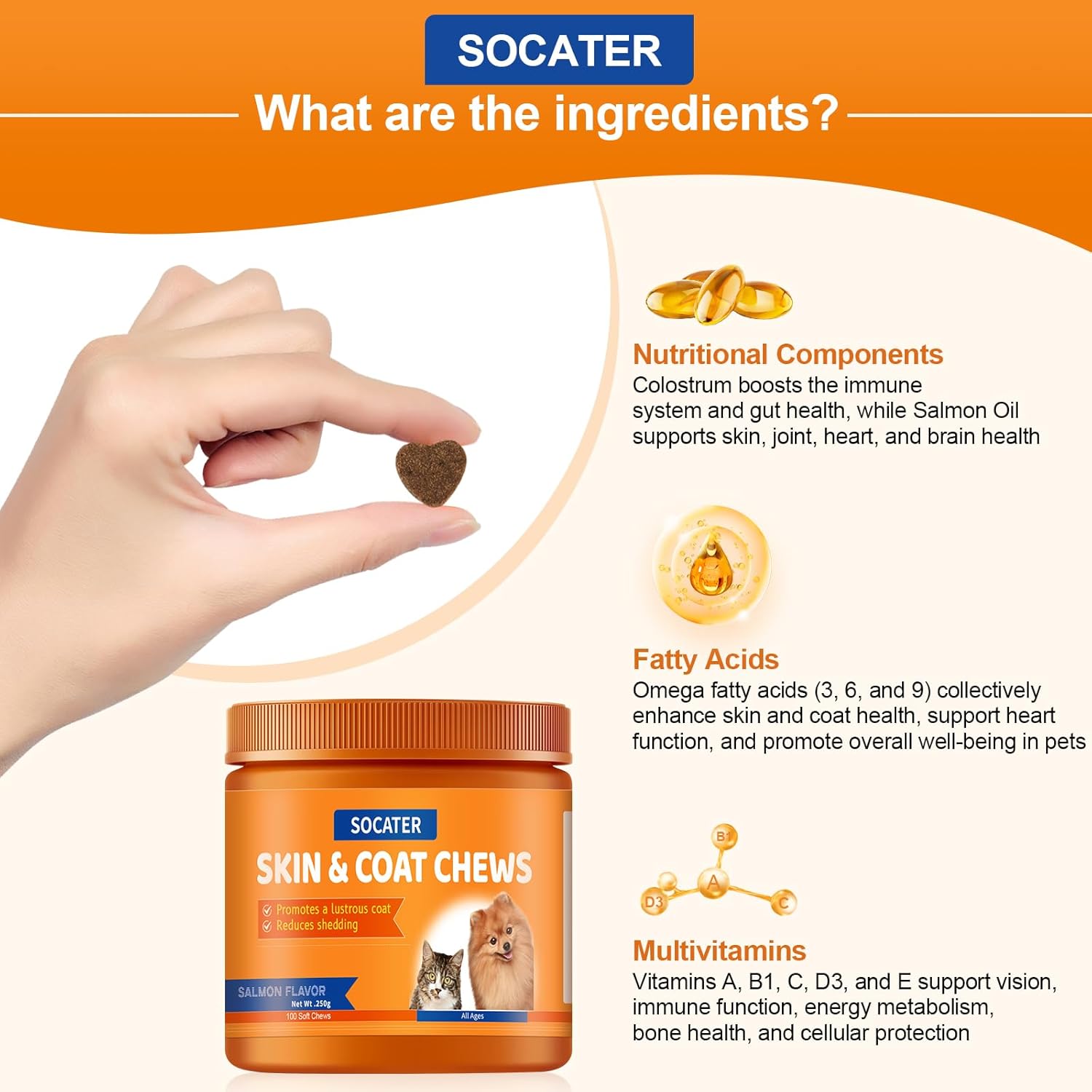 Multivitamin Treats for Dogs & Cats with 5 Essential Nutrients for Joint, Bone, Skin, Coat, Heart, and Immune Health - 100ct