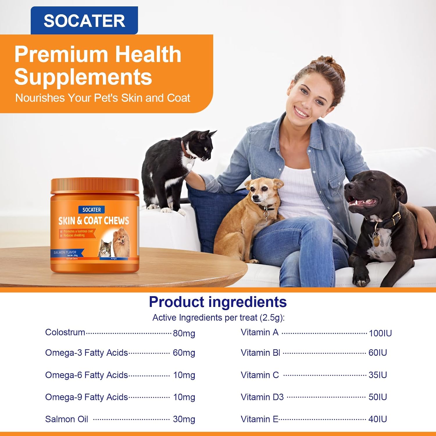 Multivitamin Treats for Dogs & Cats with 5 Essential Nutrients for Joint, Bone, Skin, Coat, Heart, and Immune Health - 100ct