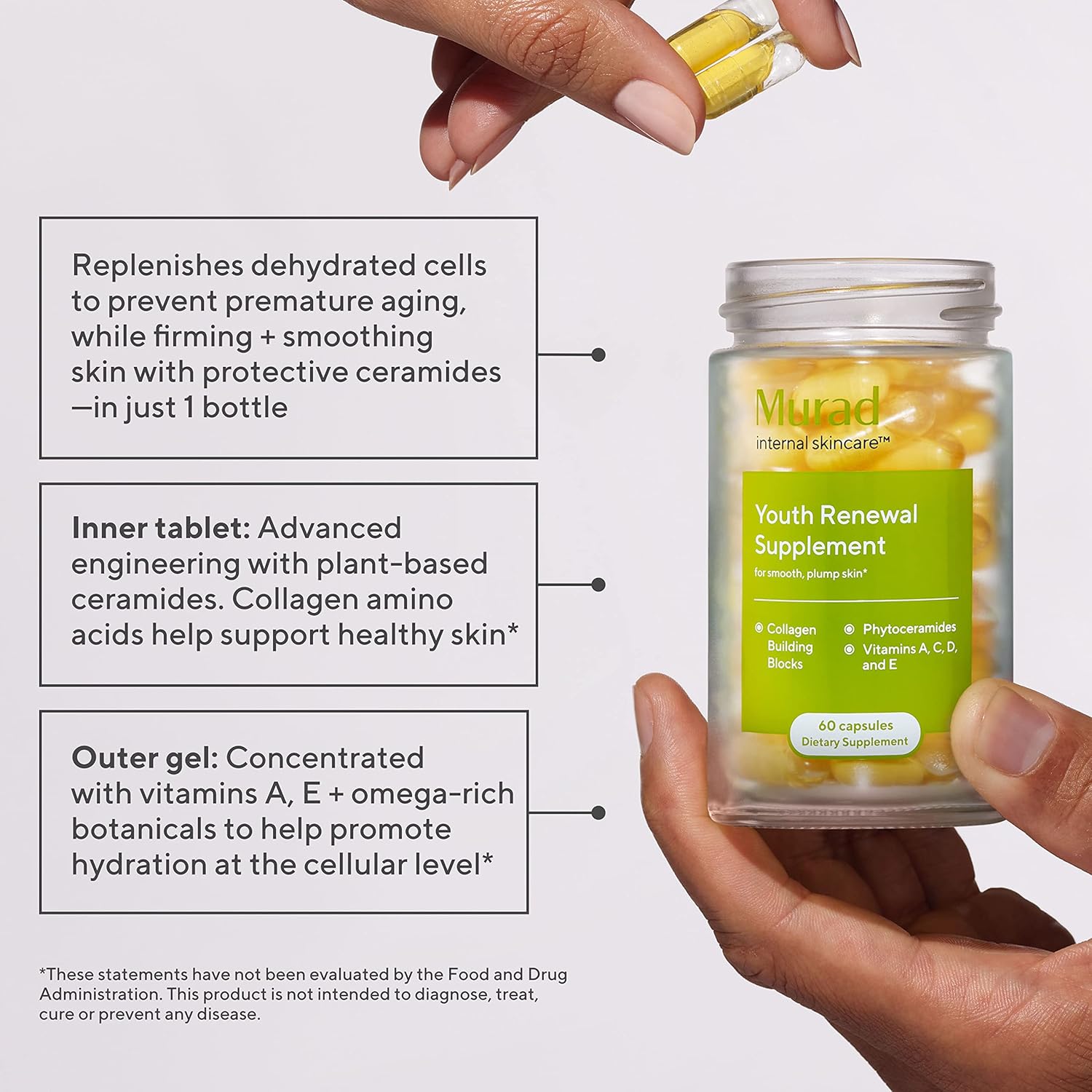Murad Youth Renewal Supplement: Anti-Aging Beauty with Collagen and Ceramides for Smooth, Plump Skin - Reduce Wrinkles and Fine Lines Internally
