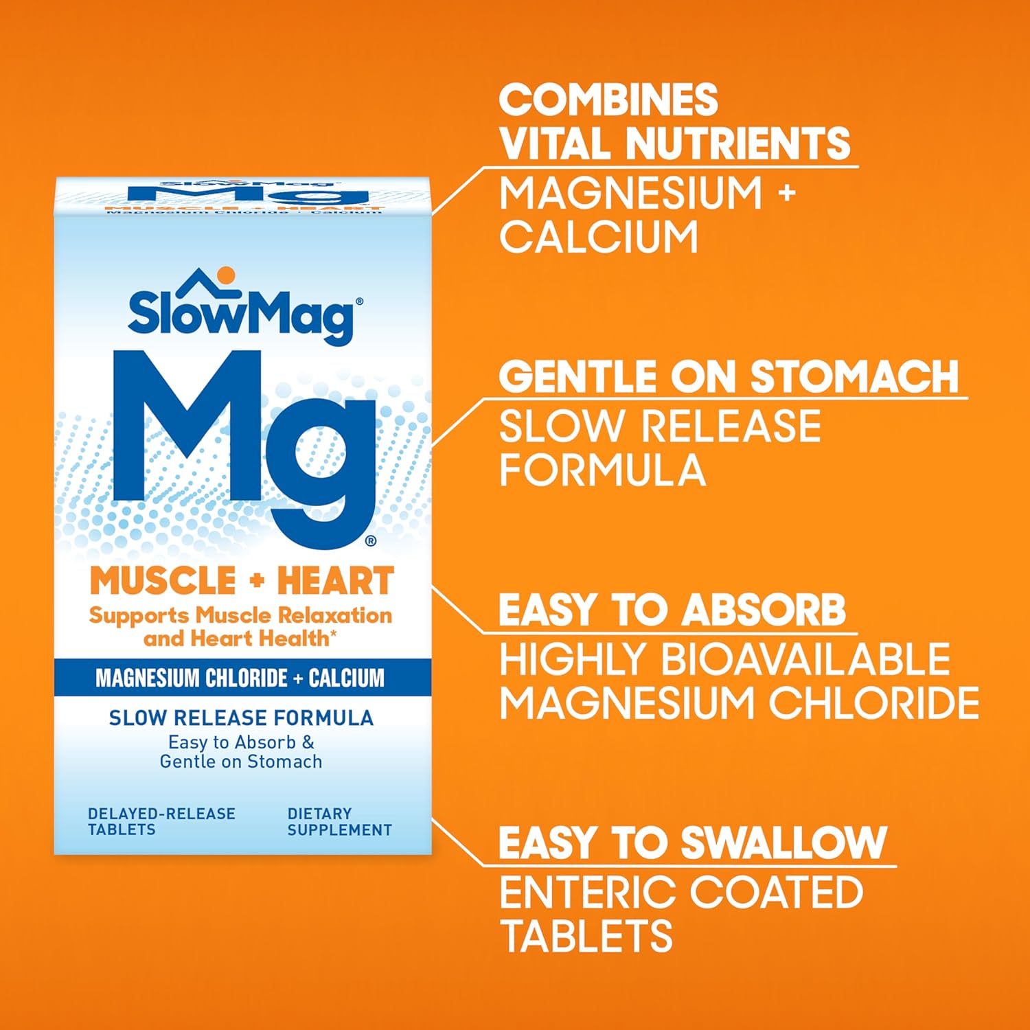 Muscle and Heart Support Supplement with Magnesium Chloride and Calcium for Muscle Relaxation and Heart Health, 60 Count