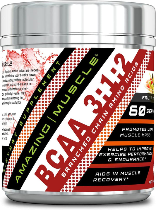 Muscle BCAA 3-1-2 Supplement - 60 Servings, Enhanced Amino Acids for Lean Muscle Mass, Improved Exercise Performance - Fruit Punch Flavor