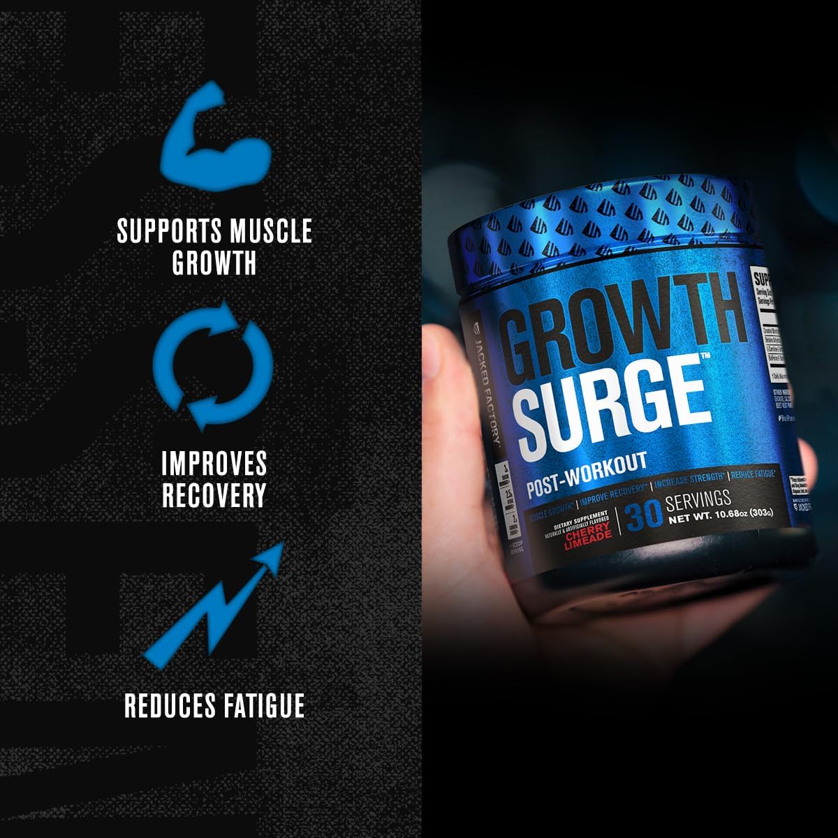 Muscle Builder & Recovery Supplement with Creatine & L-Carnitine - Jacked Factory Growth Surge Post Workout - 30 Servings