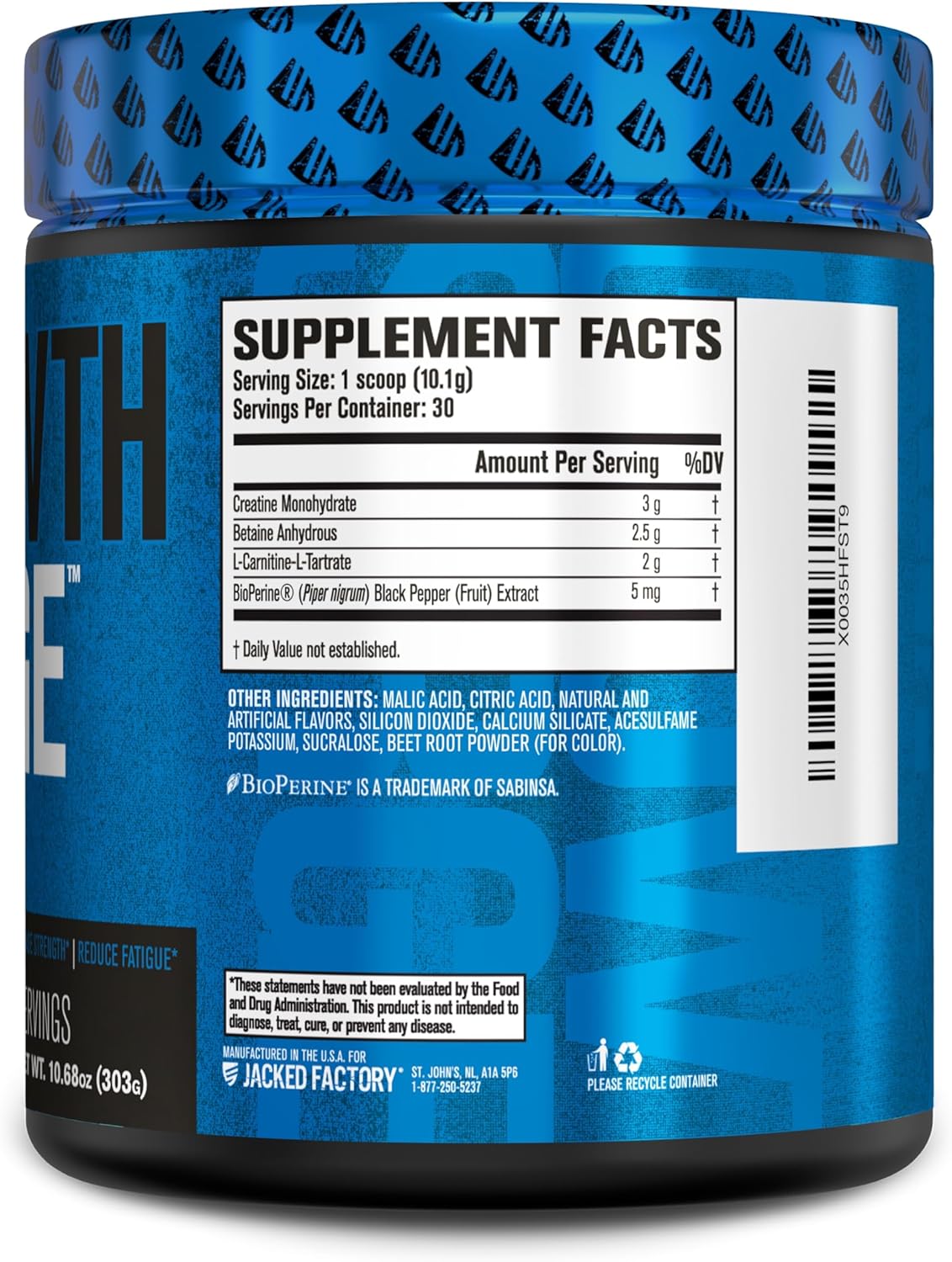 Muscle Builder & Recovery Supplement with Creatine & L-Carnitine - Jacked Factory Growth Surge Post Workout - 30 Servings