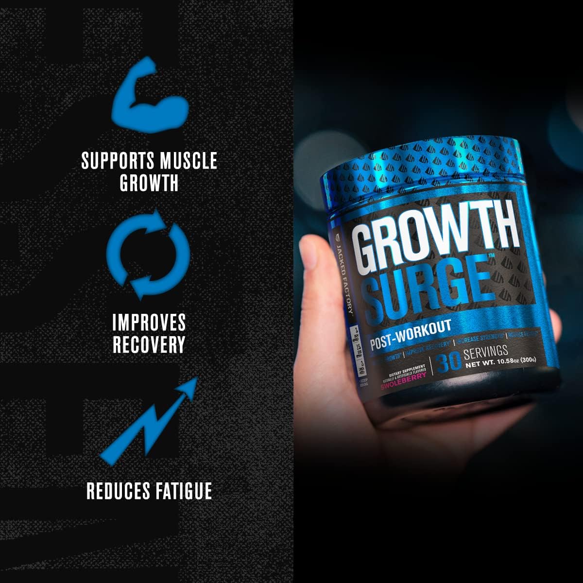Muscle Builder & Recovery Supplement with Creatine & L-Carnitine - Jacked Factory Growth Surge Post Workout - 30 Servings
