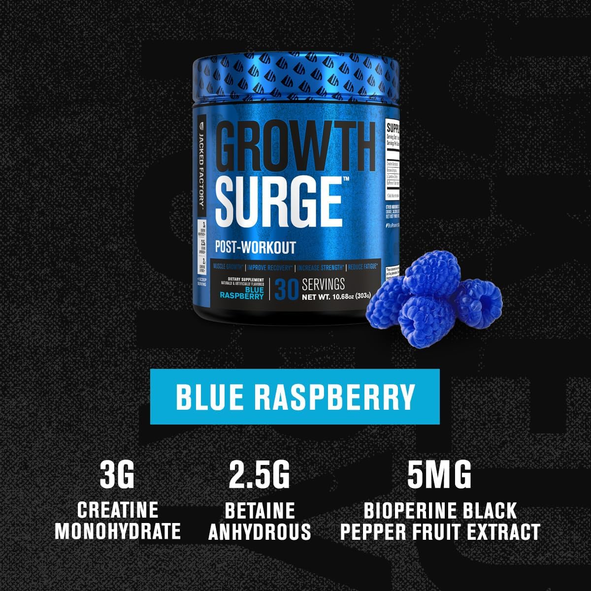Muscle Builder & Recovery Supplement with Creatine Monohydrate & L-Carnitine - Blue Raspberry, 30 Servings