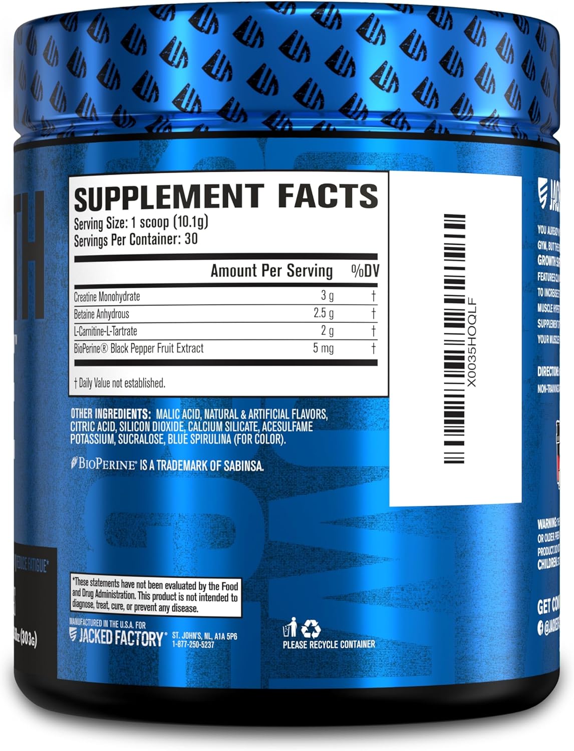 Muscle Builder & Recovery Supplement with Creatine Monohydrate & L-Carnitine - Blue Raspberry, 30 Servings