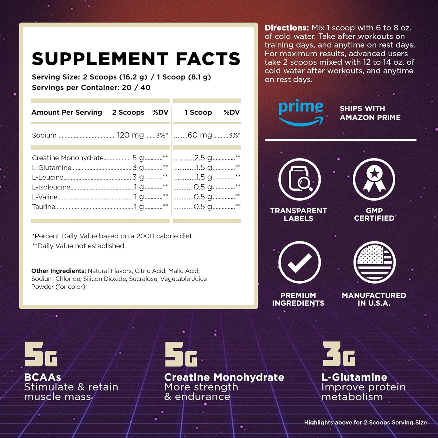Muscle Building Powder Drink for Post-Workout Recovery - Reduces Soreness, Boosts Strength & Growth - Creatine Monohydrate, BCAAs, L-Glutamine - Black Cherry Flavor - 324g