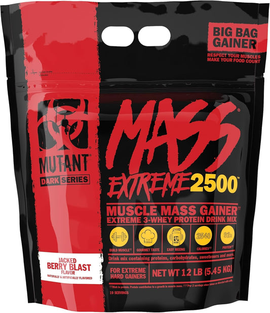 Muscle-Building Whey Protein Powder for Size and Strength - Mutant Mass Extreme Gainer with High-Density Clean Calories (Jacked Berry Blast, 12 lbs)