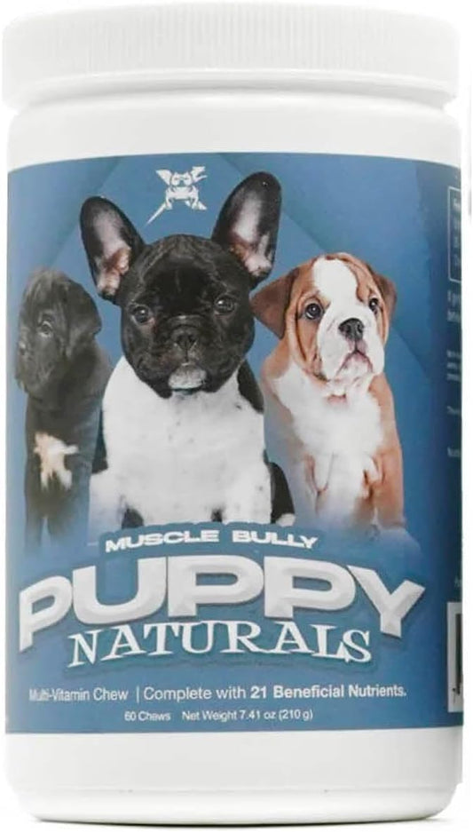 Muscle Bully Puppy Naturals Multivitamin Chews - 10-in-1 Formula for Immunity, Muscle, Brain, Heart, Eyes, Gut, Bone, Teeth & Coat.