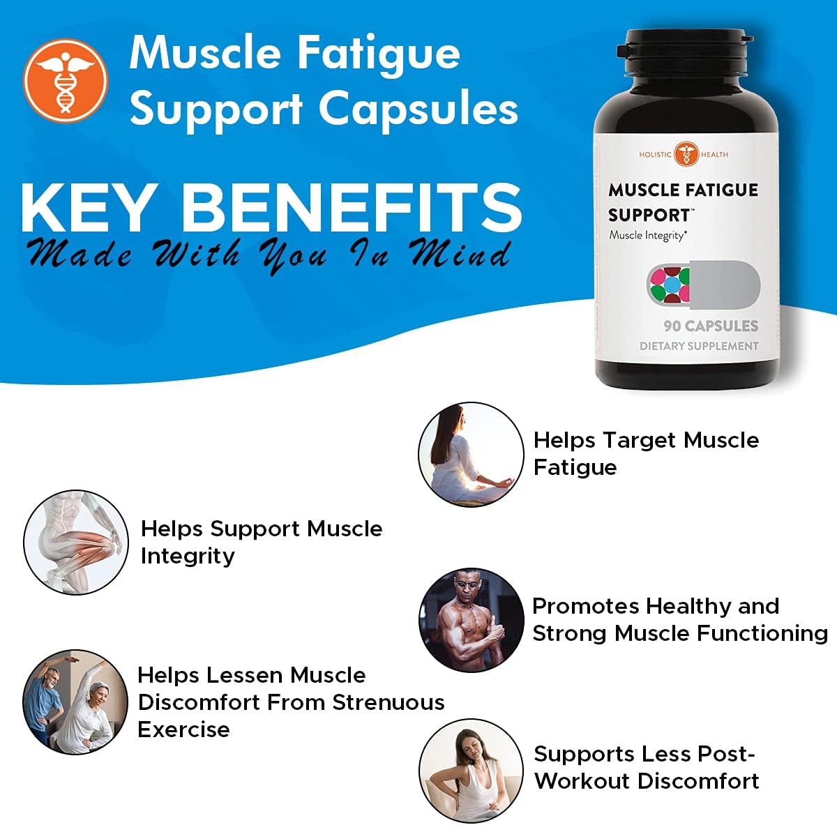 Muscle Fatigue Support: Holistic Magnesium Potassium Supplement - Promotes Healthy Muscle Function - 90 Capsules