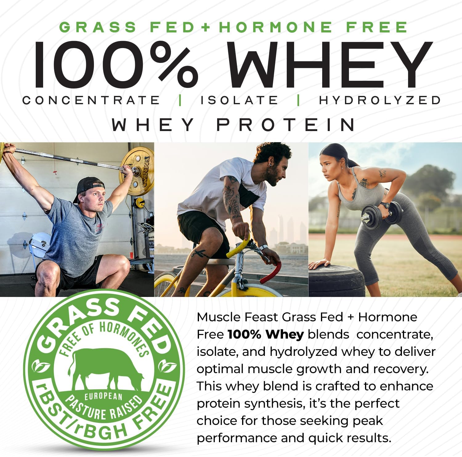 Muscle Feast 100% Grass-Fed Whey Protein, Hormone-Free, All Natural, Unflavored - 2lb Pack