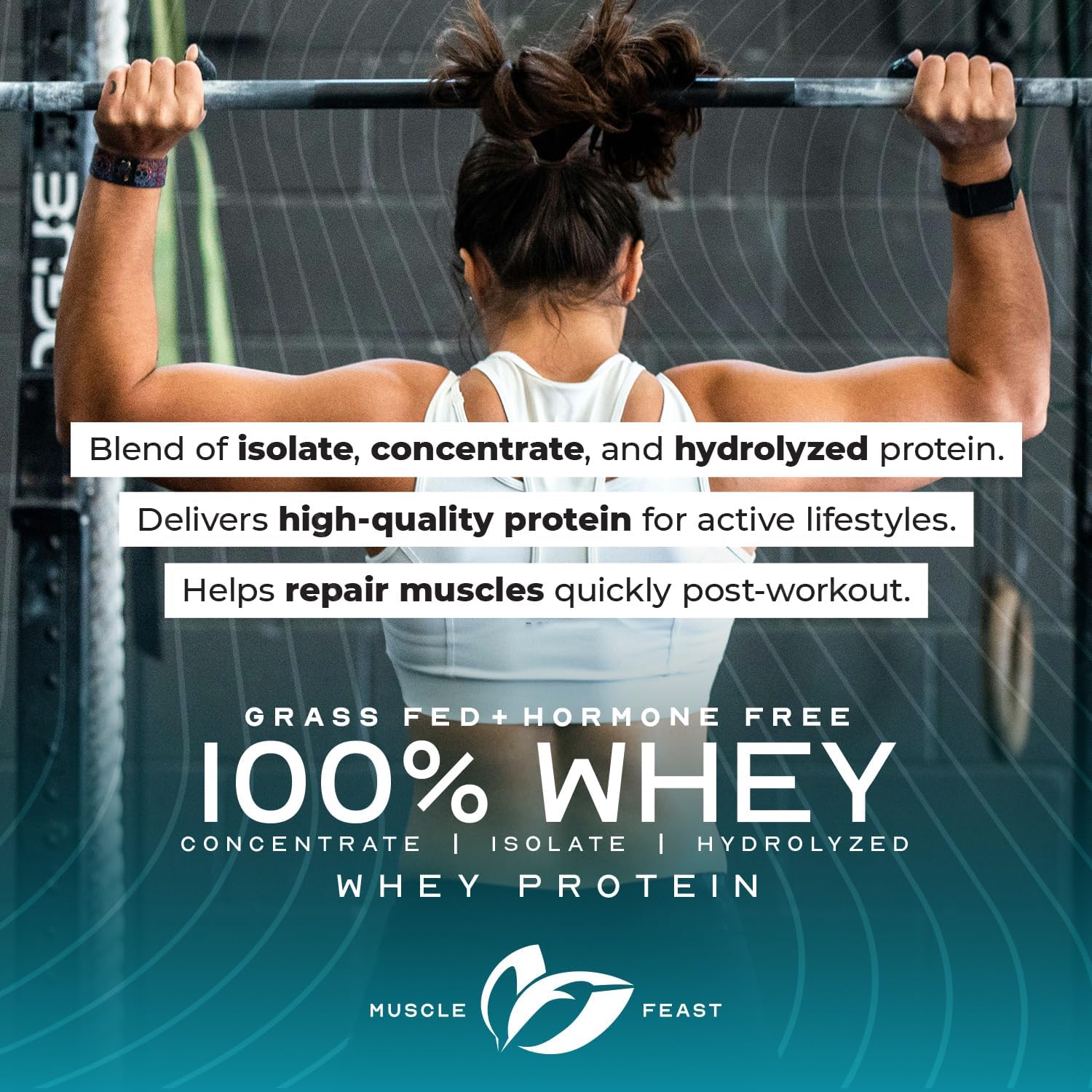 Muscle Feast 100% Grass-Fed Whey Protein, Hormone-Free, All Natural, Unflavored - 2lb Pack