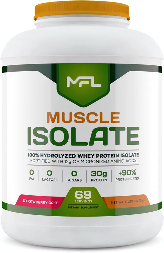 MUSCLE FOOD LABS 100% Isolate Protein Powder - Strawberry Cream Flavor, 5 lbs - 30g Protein, 12g Amino Acids, Keto Friendly, Low Carbs