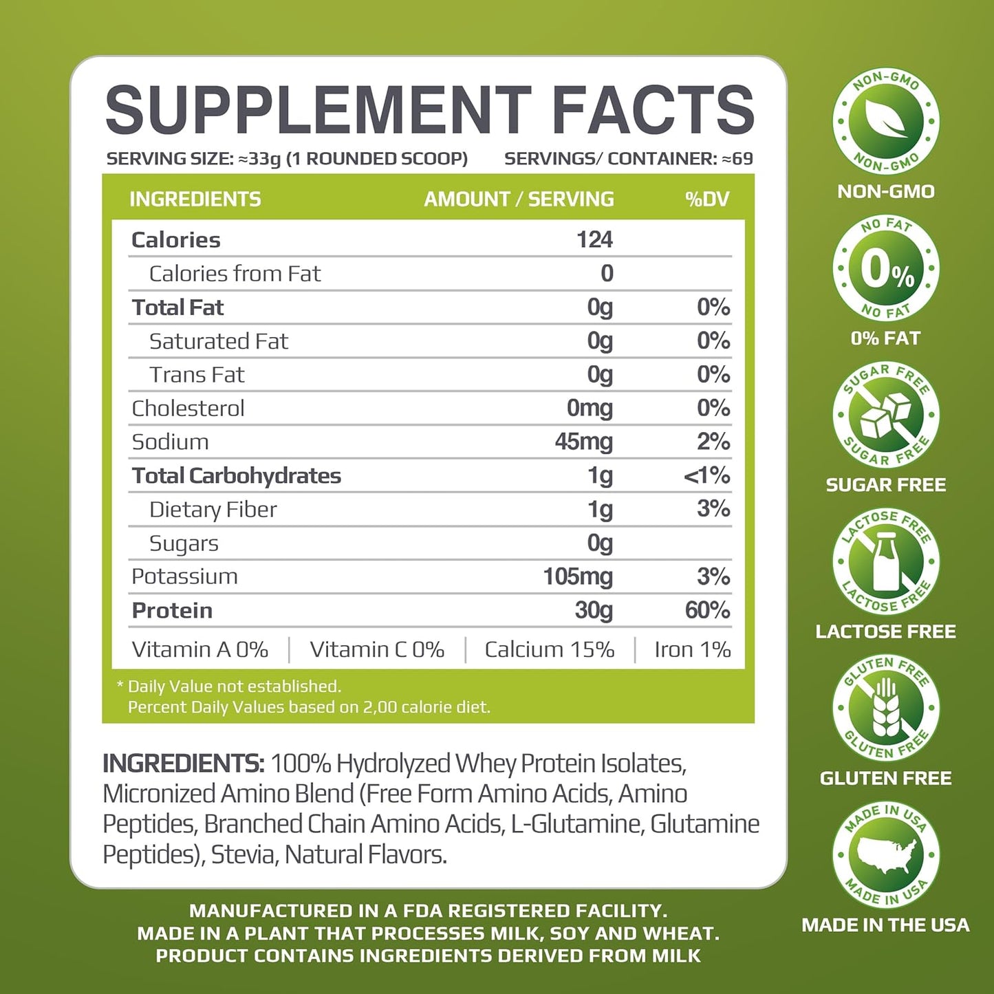 MUSCLE FOOD LABS 100% Isolate Protein Powder - Strawberry Cream Flavor, 5 lbs - 30g Protein, 12g Amino Acids, Keto Friendly, Low Carbs