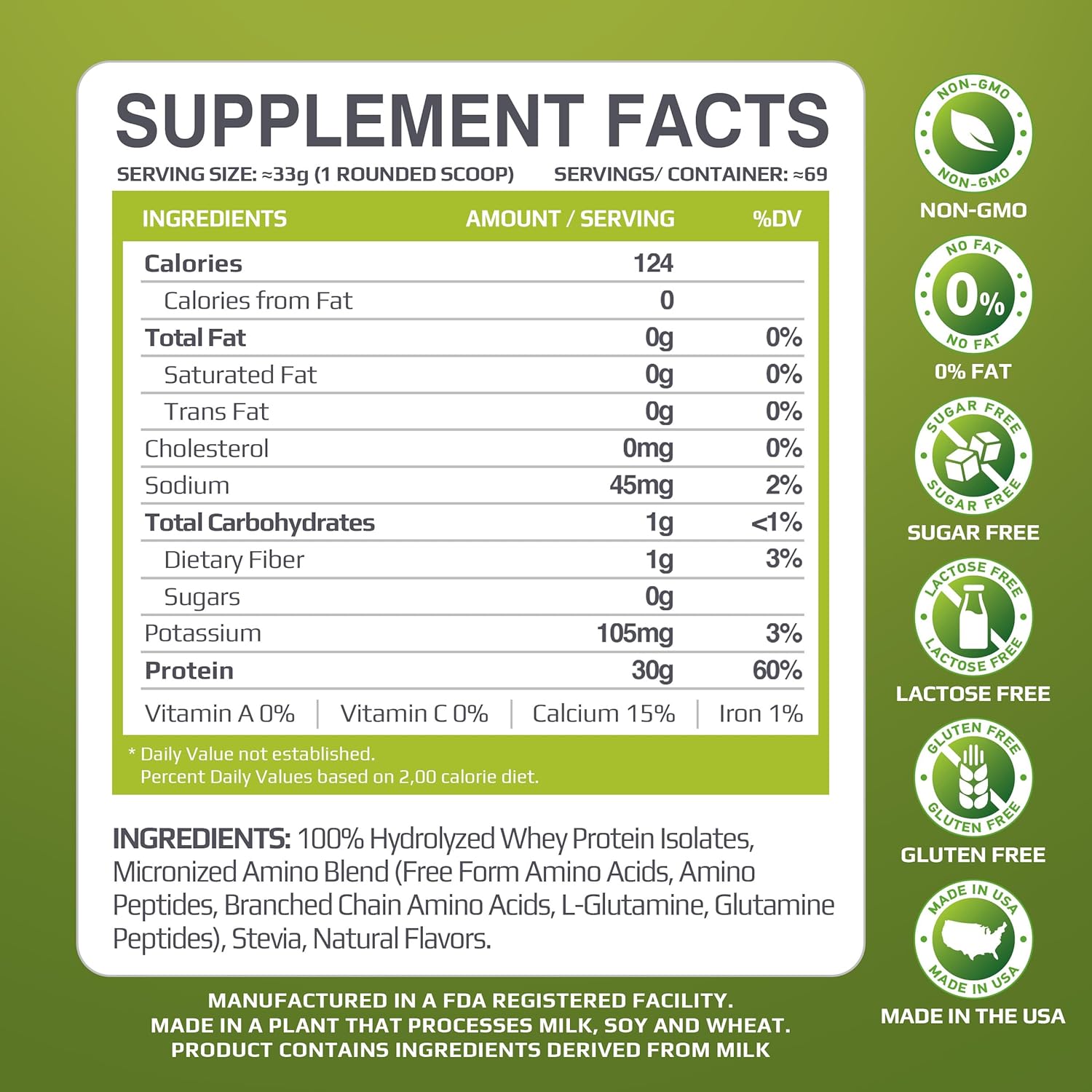 MUSCLE FOOD LABS 100% Isolate Protein Powder - Strawberry Cream Flavor, 5 lbs - 30g Protein, 12g Amino Acids, Keto Friendly, Low Carbs