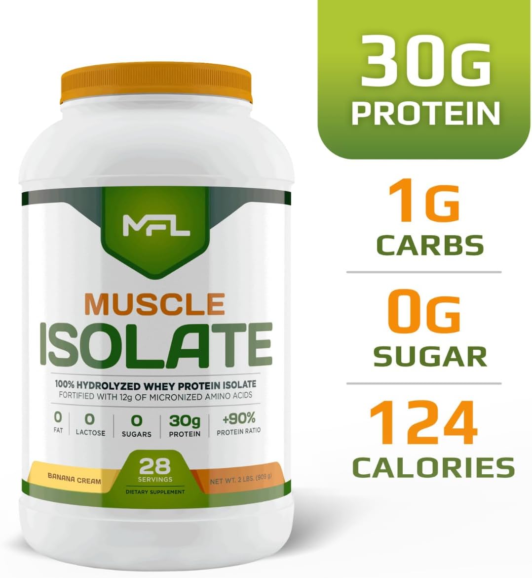 MUSCLE FOOD LABS MFL 100% Isolate Protein - 30g Protein, 12g Amino Acids, Keto Friendly, Low Carbs - 2 lbs (Banana Cream)